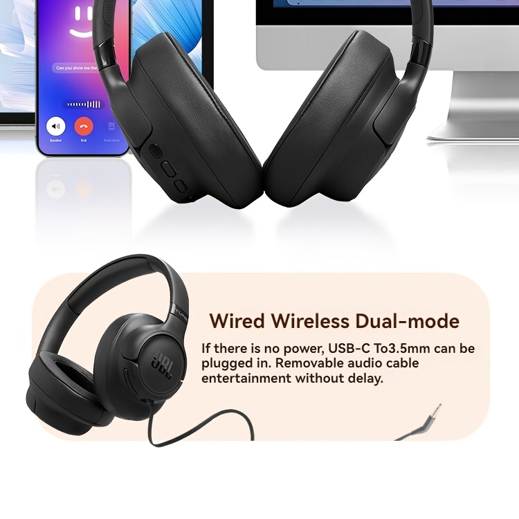 JBL TUNE 780NC Over-Ear Active Noise-Canceling Wireless Headphones, Wireless Headset Suitable for Mobile Phones, Computers, Laptops, Gaming, Both Wireless And Wired Options