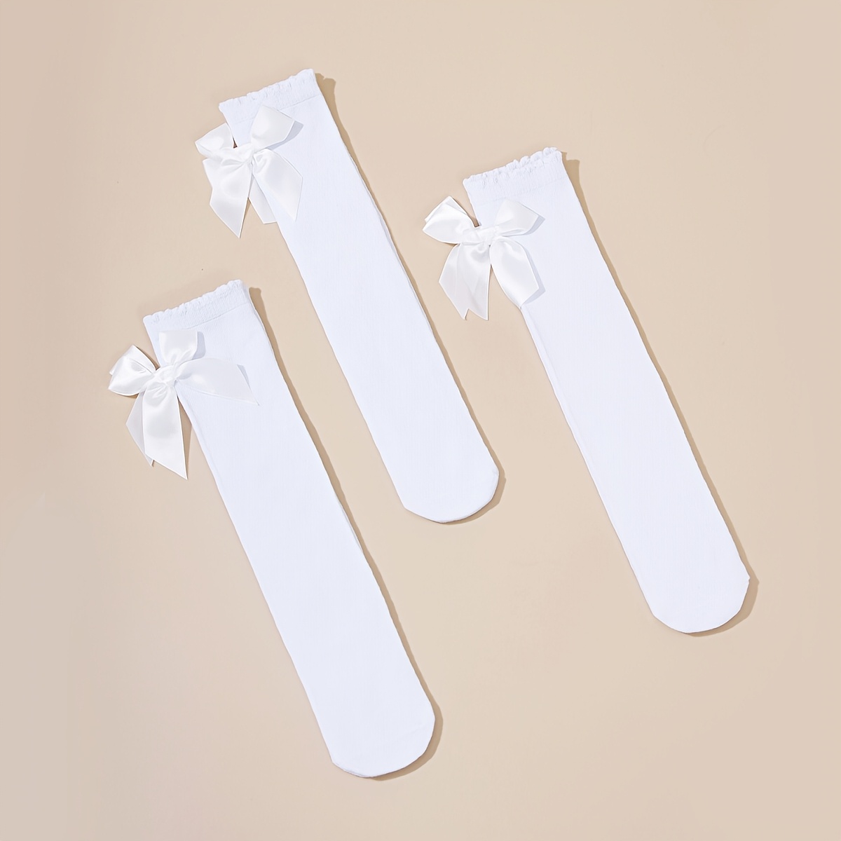 3 Pares de Calcetines con Lazo Izquierdo y Derecho, Calcetines de Pierna, Calcetines Blancos, Calcetines Rectos,…: retailer-supplied image