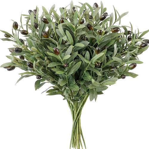 item picture 12pcs set of artificial olive branches with 36cm spring artificial flowers for vases faux olive branches artificial plants green plant stems eucalyptus branches green leaves uv resistant suitable for table centerpieces