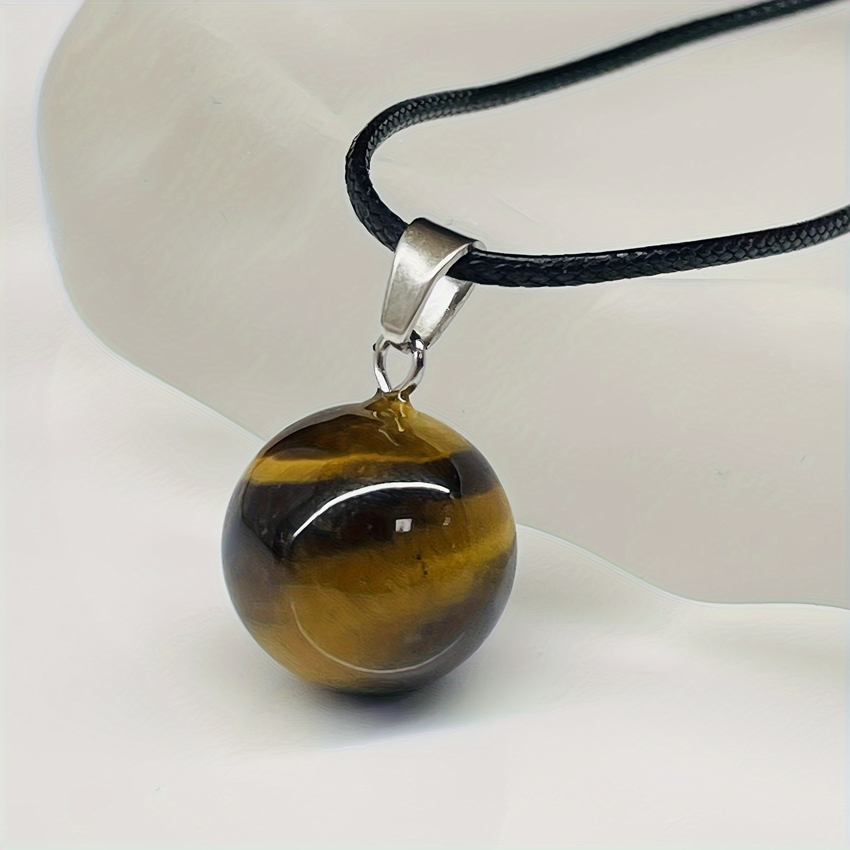 

Tiger Eye Stone Sphere Pendant Necklace Charm, 1pc Natural Crystal Gemstone Orb For Men And Women Jewelry Accessory