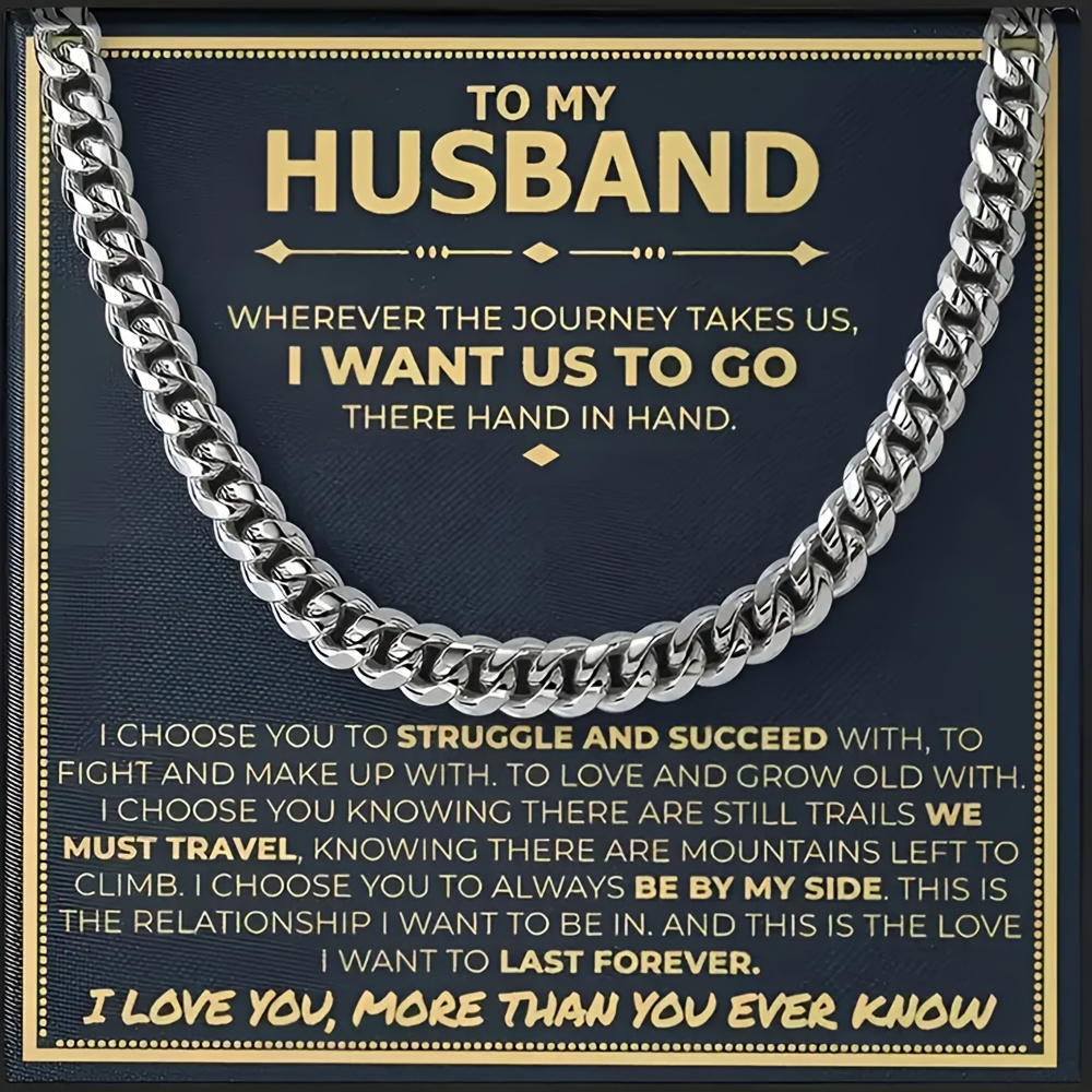 

2pcs Set: Romantic Husband Gift, Fashion Silvery Cuban Chain Necklace With Engraved Card - Stainless Steel 316l, Non-magnetic, Ideal For Christmas And New Year's Present For