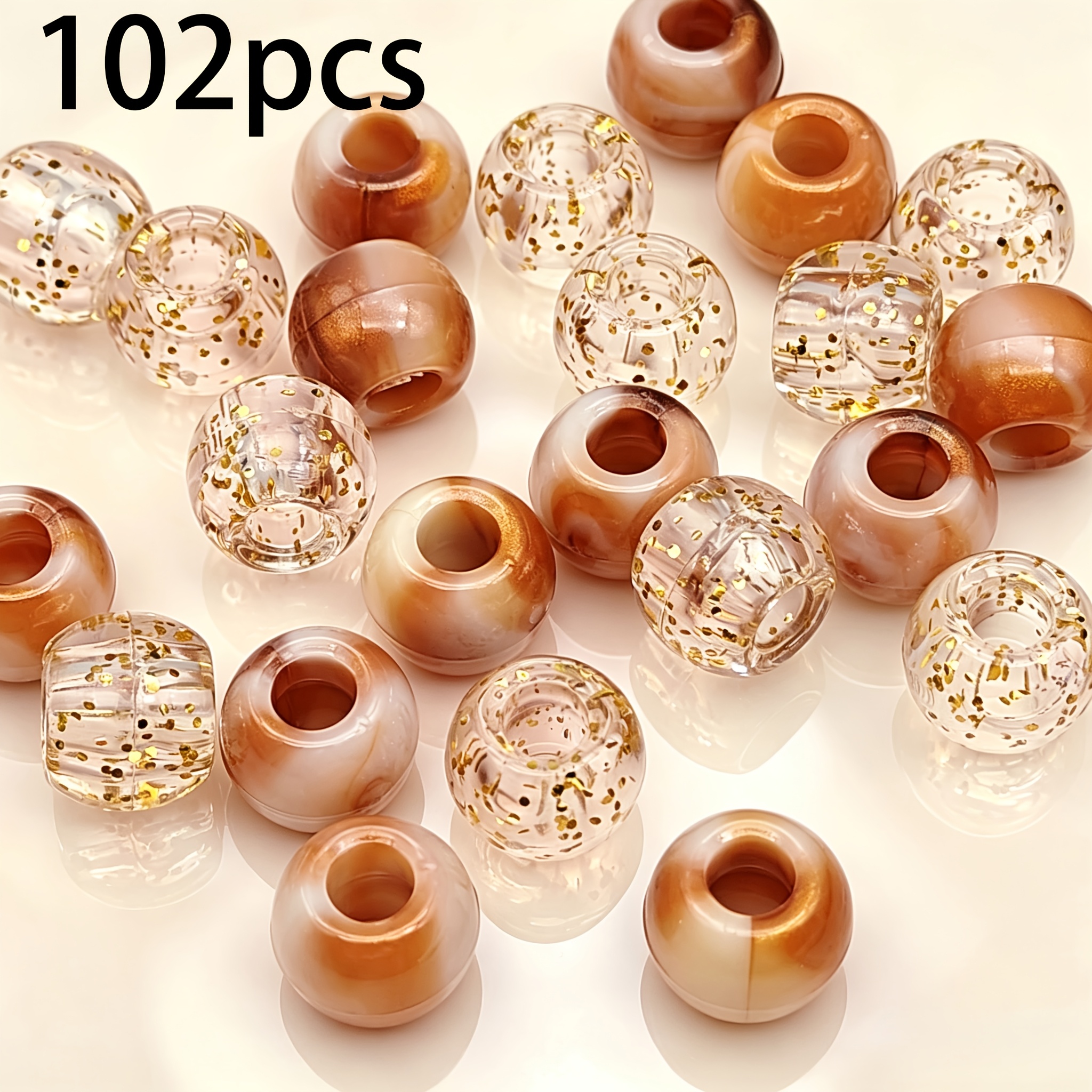 TEMU 102pcs 12mm Brown Acrylic Large Hole Tube Beads, Jewelry Materials, Jewelry Beading, Handmade, Decorative Supplies, Hair Accessory Additions
