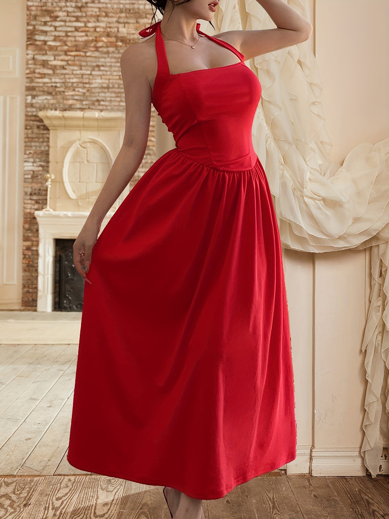 fitted lace wedding dress BEAUKEY Sexy Red Bandage Dress 2023 Nude Turtleneck Long Sleeves Office Bodycon  Dress Cross Criss Women Midi Vestidos Maxi XL main image 0