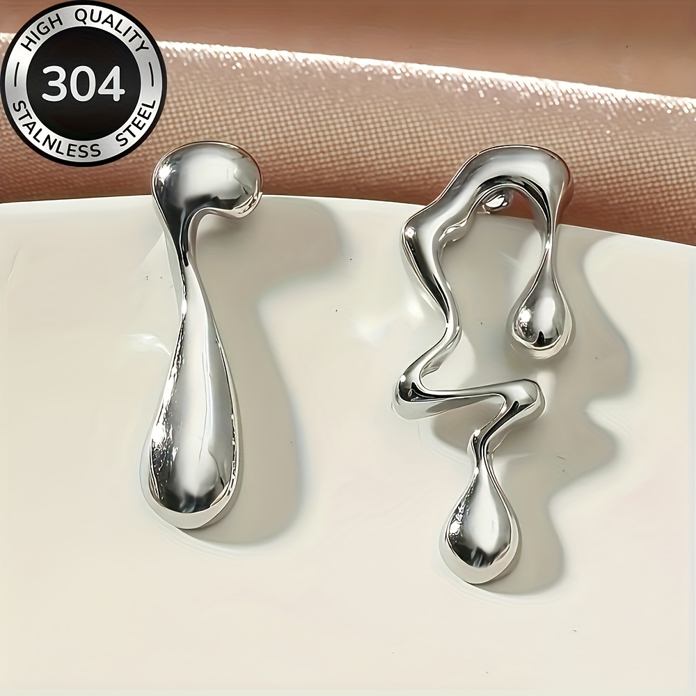 Image of 1 Pair Of Hypoallergenic Stainless Steel Women's Earrings - Minimalist Curved Teardrop Design, Lightweight And Comfortable For Everyday Wear, Thanksgiving Gift, Versatile And Elegant Jewelry