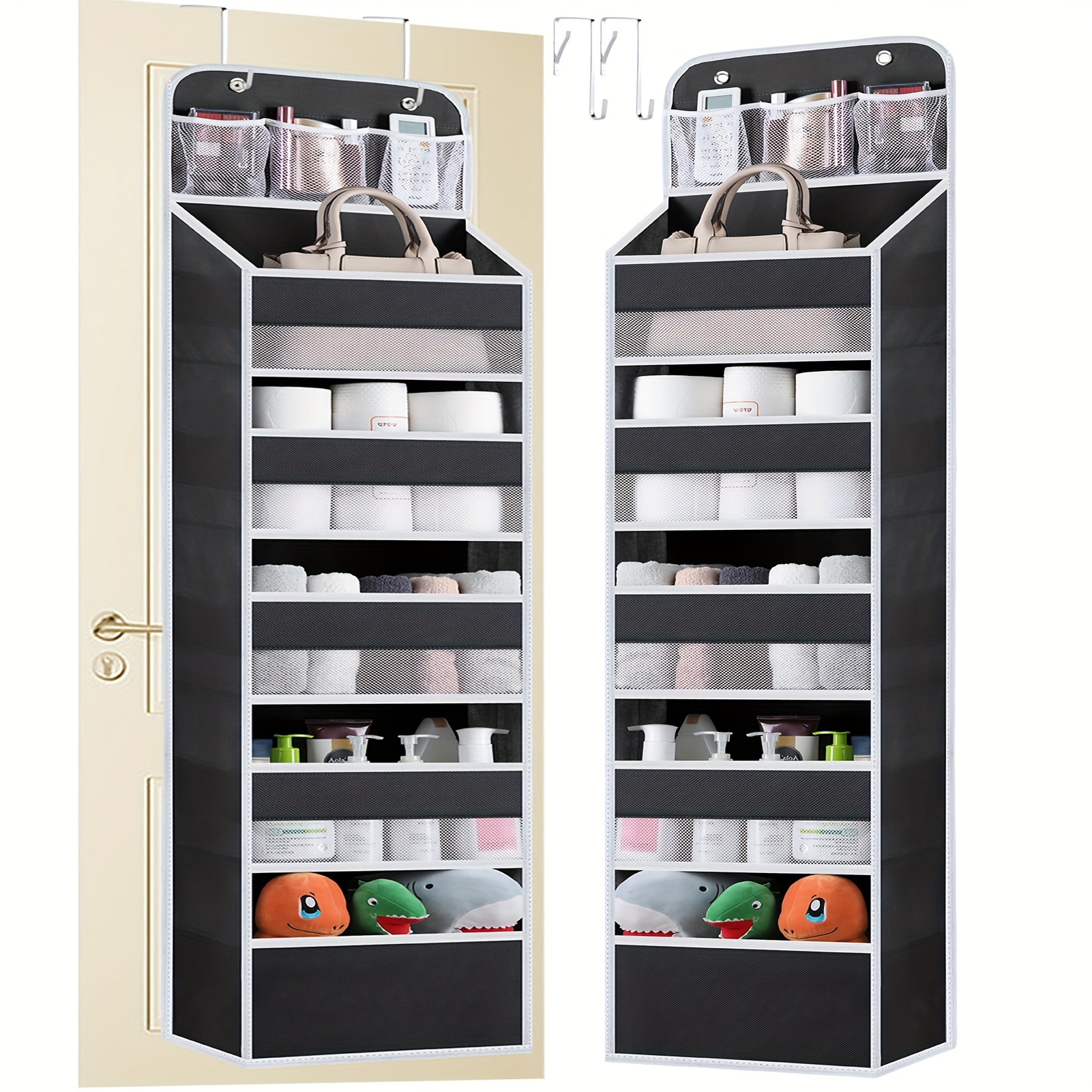 

6-shelf Over The Door Organizer - Hanging Storage With 8 Large Capacity Pockets For Pantry, Nursery, Bathroom, Bedroom, Kitchen, Dorm, And Camper, Black