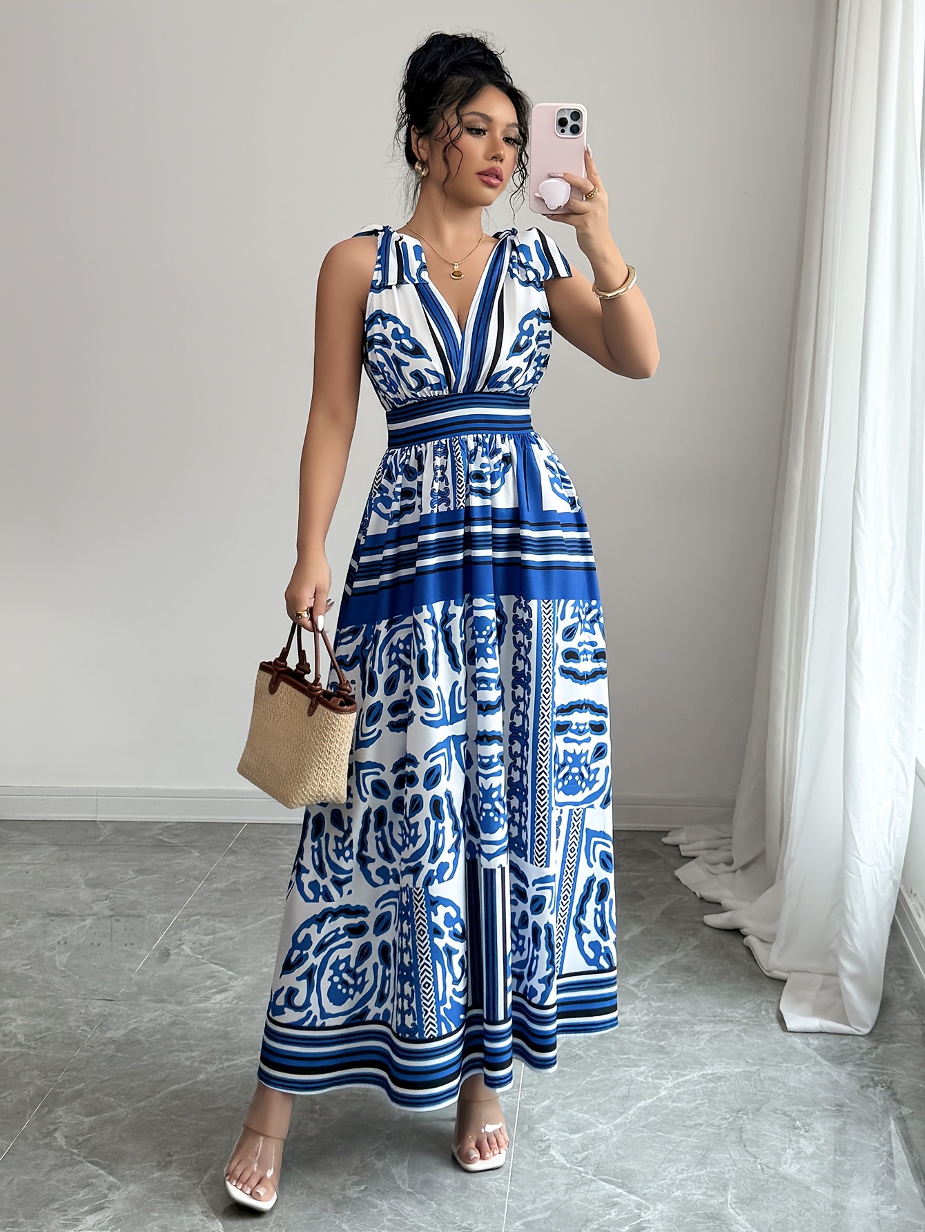 robe longue bohème chic à col épaules nouées taille à Temu Mauritius