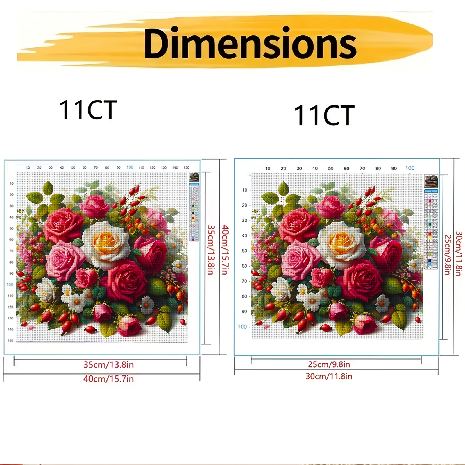 Frameless 11CT Cross-Stitch Printed Kit, Colorful Rose Bouquet