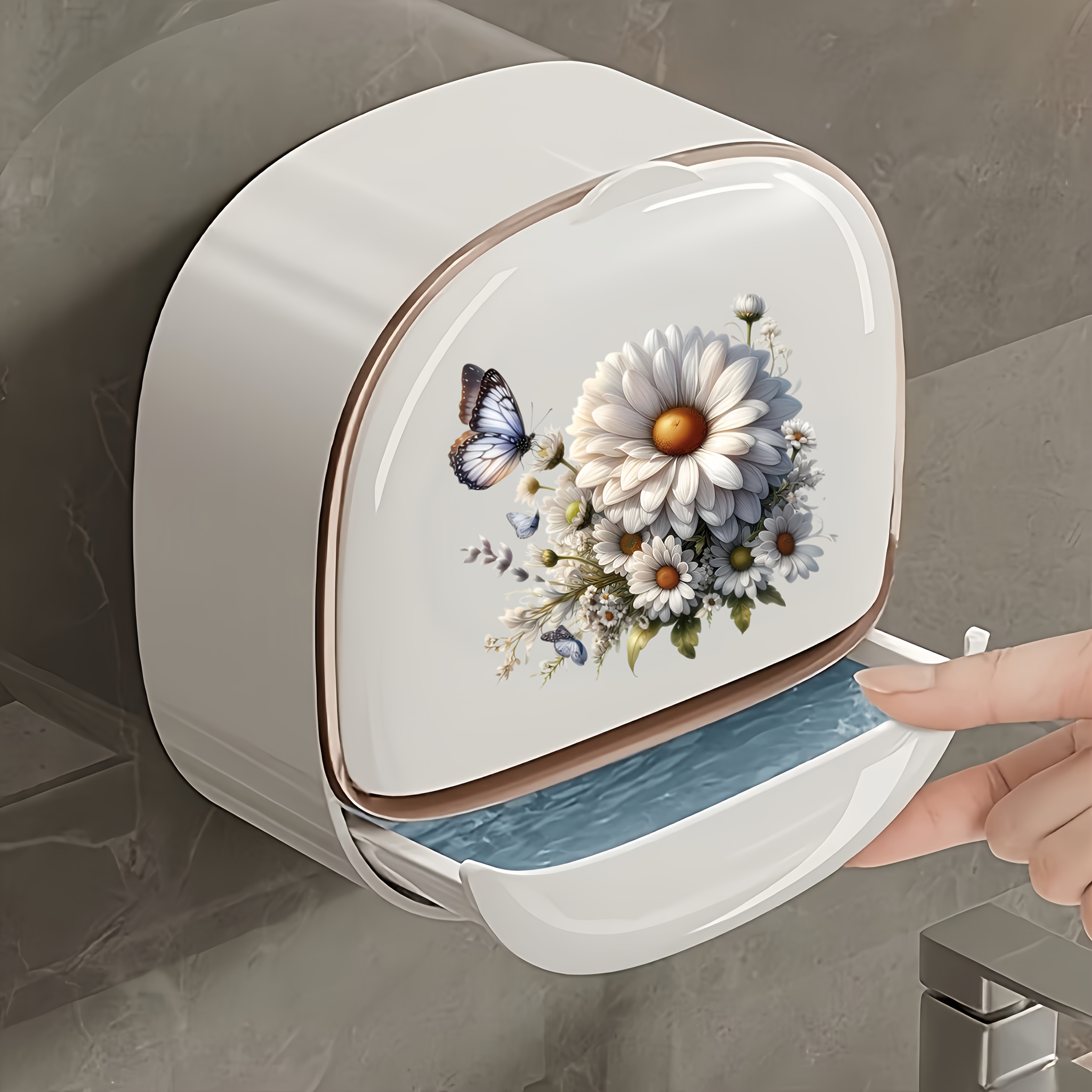 TEMU 1pc Soap Box Organizer. Featuring Daisy And Pattern, Light Luxury High-end Wall-mounted No-drill Leak-proof Soap Storage Box, With Lid And Drip