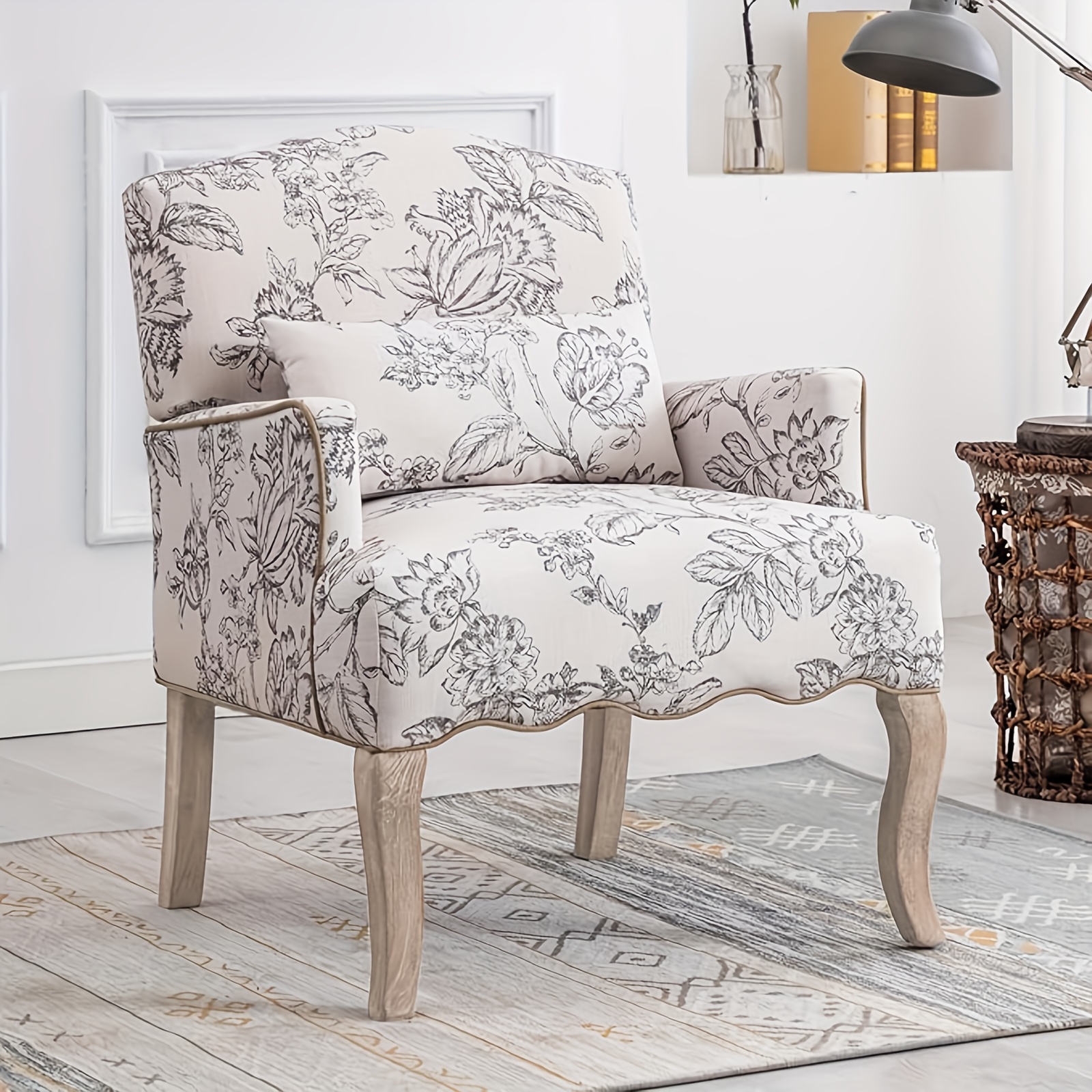 TEMU Fauteuil Wahson en lin, canapé une place, chaise d'appoint rétro, fauteuil inclinable, siège de avec confortable pour chambre, salle de jeux et