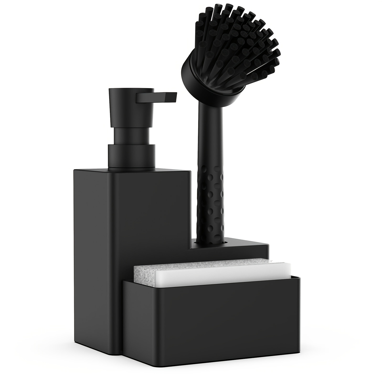 Image of Kitchen 3-in-1 Soap Dispenser Set With Sponge Holder And Brush, Suitable For Sink Organizer Hand Soap And Dish Soap Dispenser