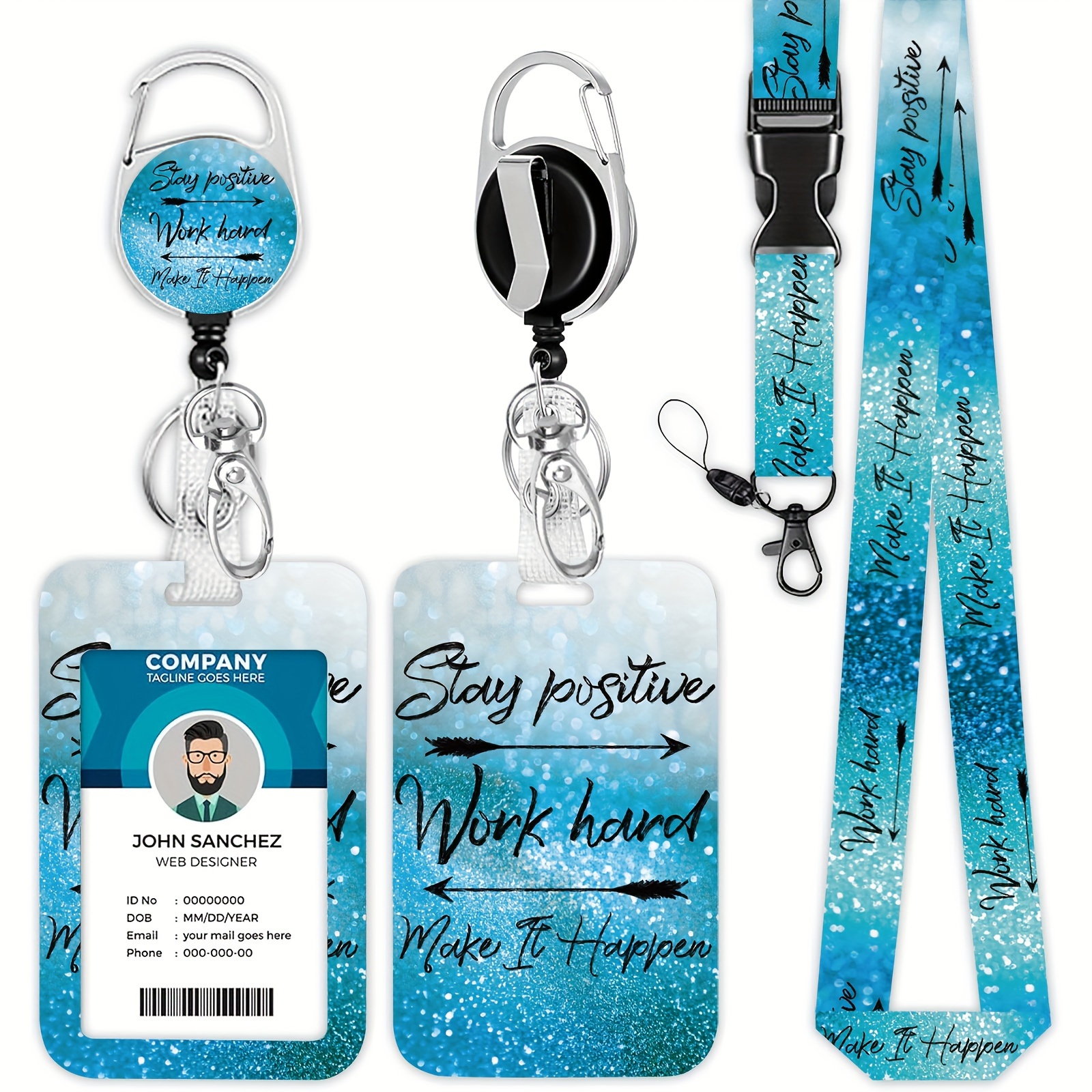 

The 1pc Blue Inspirational Quotes Id Badge Holder Plus A Retractable Lanyard - Soft Fiber Construction, Sturdy Keychain - Is Suitable For Nurses, Teachers And Professionals