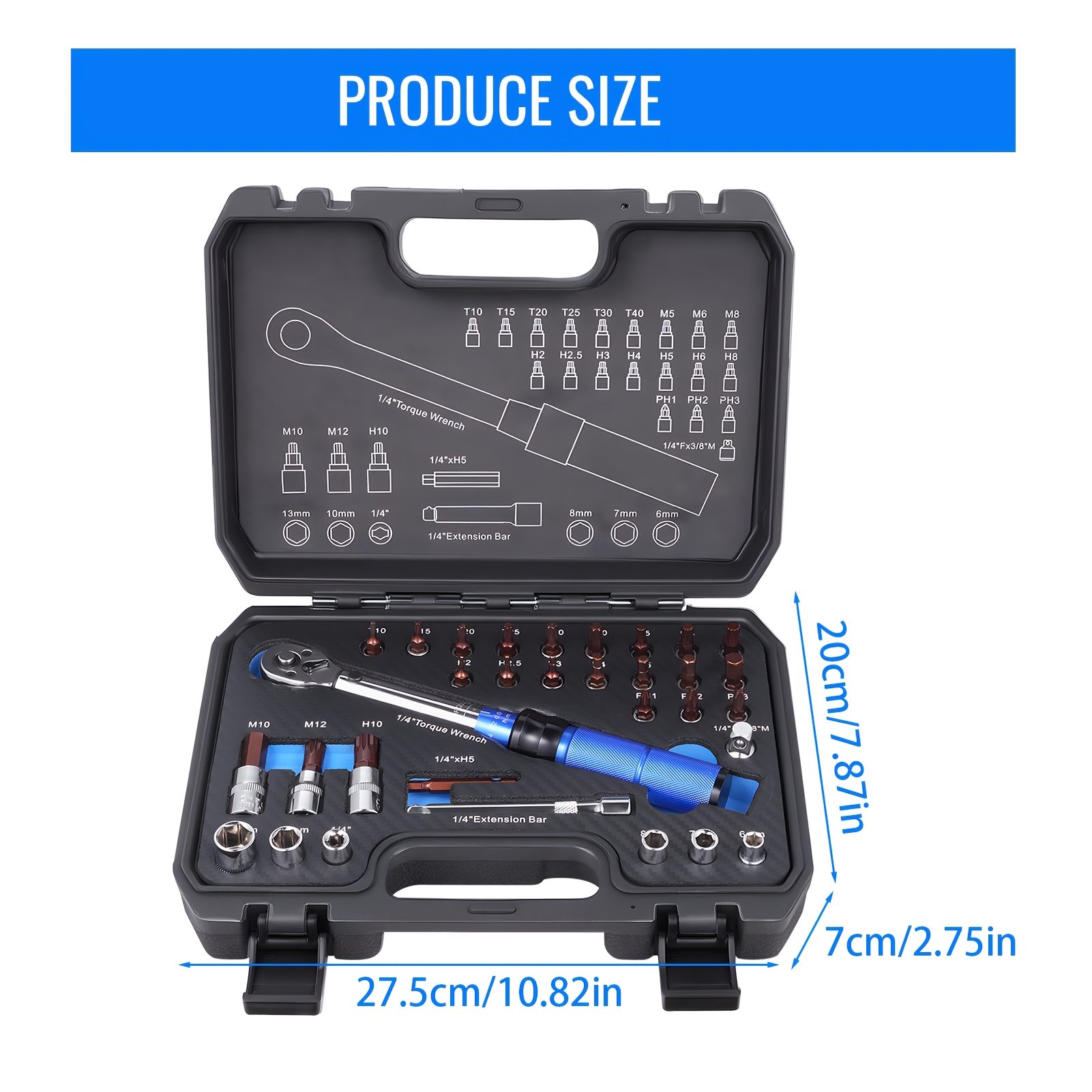 32pcs Heavy-duty Precision Torque Wrench Set With 1/4" Drive, 72-tooth Precision Socket Wrench - Adjustable Ratchet Mechanical Kit, Including Torque Wrench, Socket