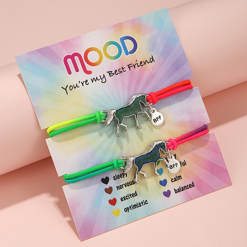 TEMU 2pcs Color Changing Stretch Bracelets Set Bff Pendant Unicorn Mermaid Dinosaur Cat Shell Fashion Bracelets For Girls Party Favors Birthday Gift