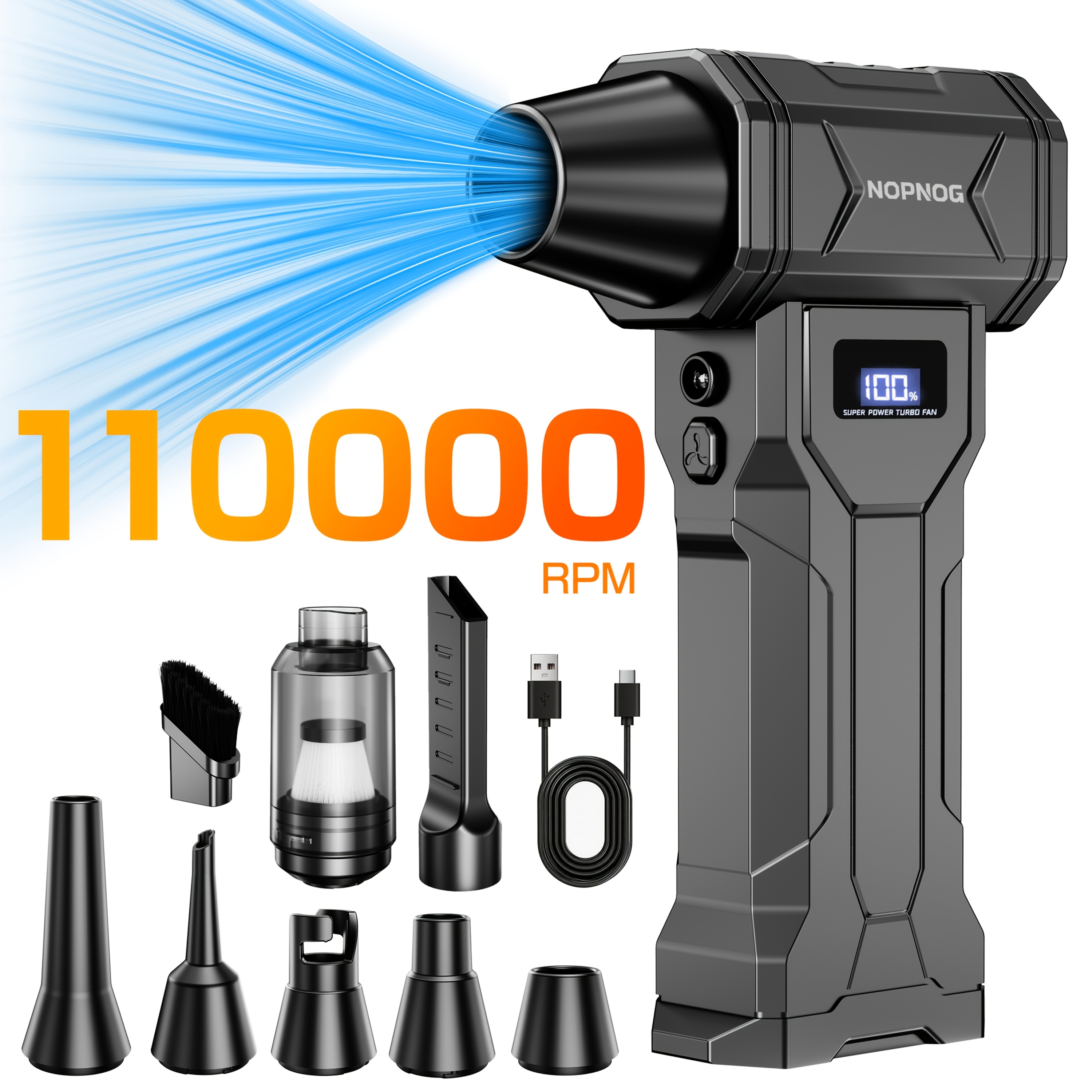 TEMU - Staubsauger fürs Auto, 110000 U/min kabelloser Handstaubsauger, Typ-C-Aufladung Reinigungsturboblüher, Hochleistungs-Staubsauger fürs Auto,