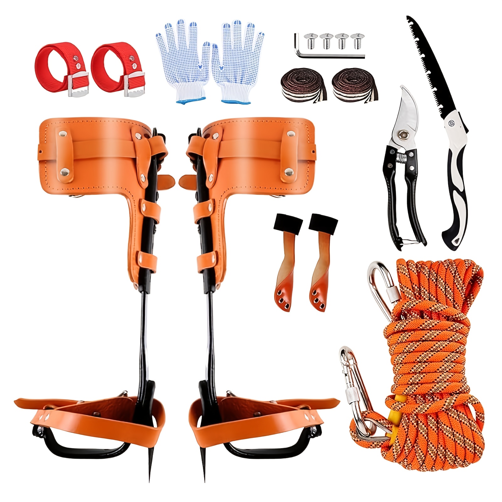Tree Climbing Spikes With Harness Belt Adjustable Tree Climbing Gears With Cattle Hide Leggings Straps
