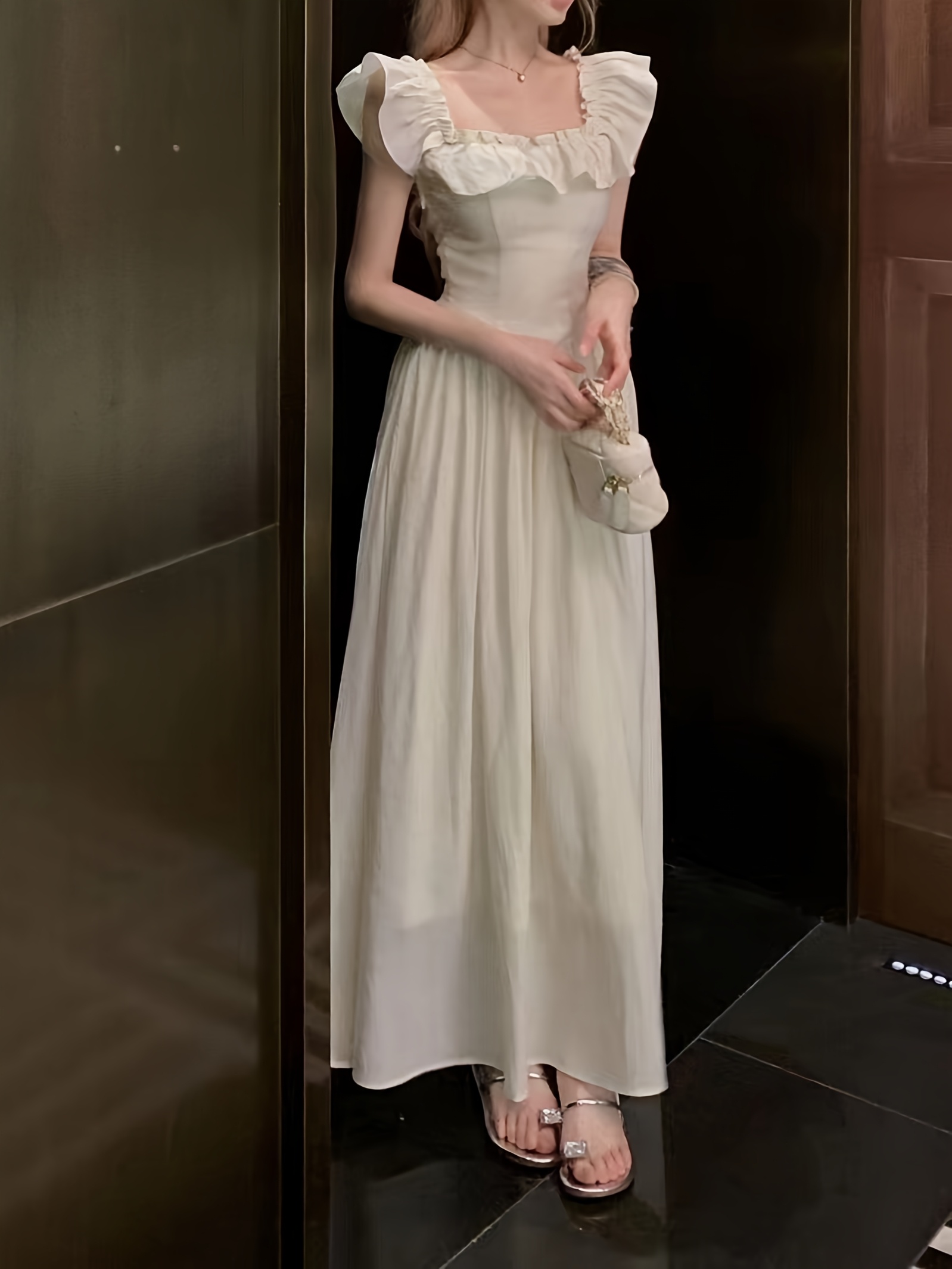 3d flower long dress Zapaka Women White Wedding Dress with Slit Strapless 3D Flowers Tulle A-Line Bridal Party Dress, White / US16 main image 0