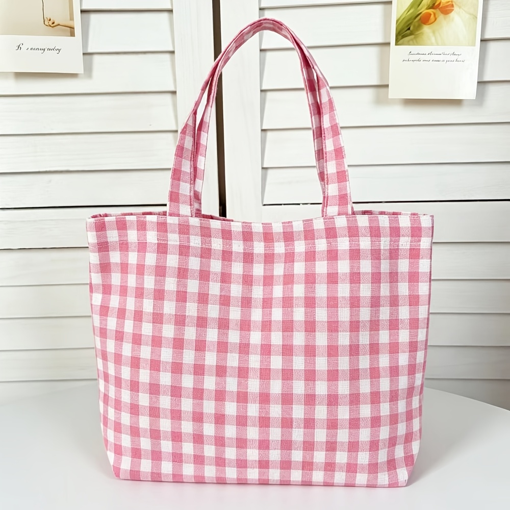 TEMU 1 pièce/Nouveau sac à carreaux de grande capacité pour étudiant, sac à main simple, et de grande capacité, sac en tissu