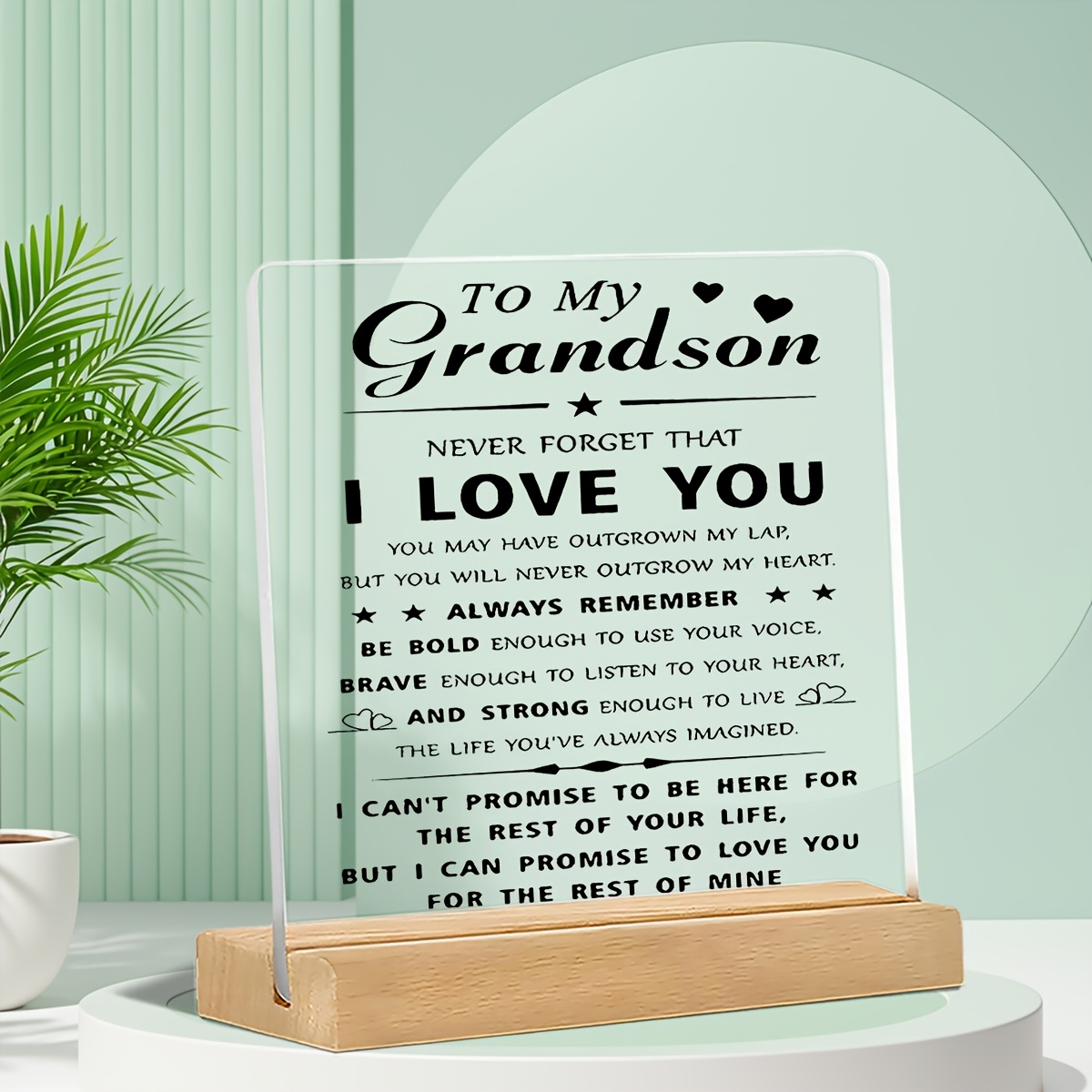 TEMU 1pc To My Grandson Inspirational Quote Acrylic Desk Sign, Grandparent Love Wooden Base Plaque, Birthday Graduation Christmas Gift For Grandson