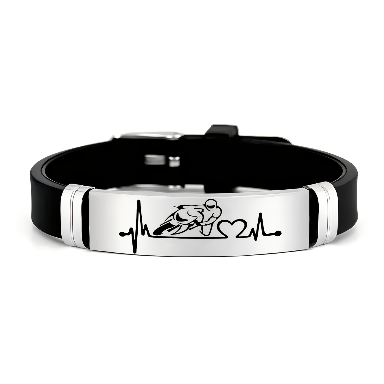 E-shop Motorrad-Enthusiasten-Herzschlagfrequenz-Design-Accessoire, stilvolles 202 Edelstahl-Silikon-Armband, perfektes Geschenk für Motorradliebhaber,