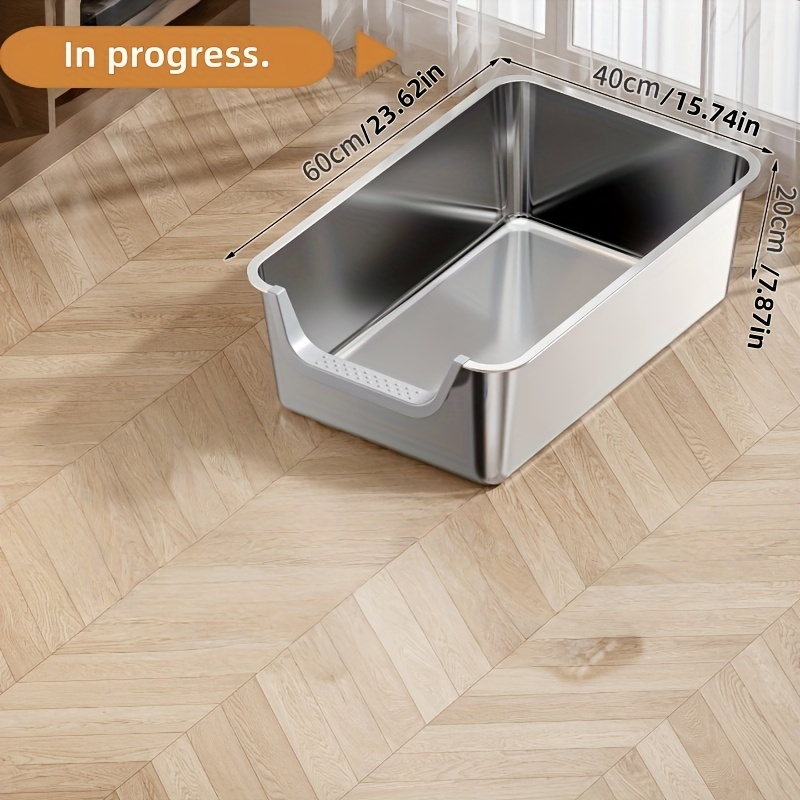 TEMU Integrated Stainless Steel Cat Litter Tray With A Spacious Design That Prevents Odors And , Featuring An Easy-to-clean And Stylish Design That