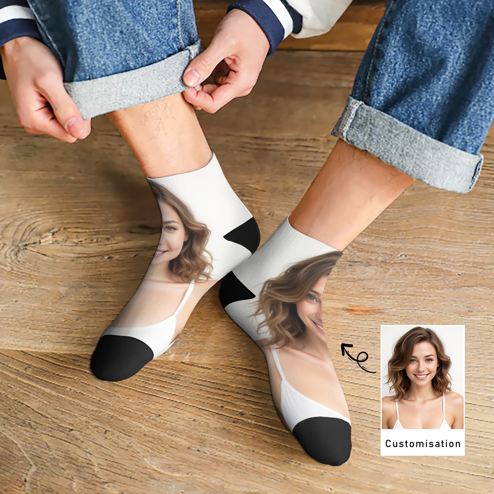 

Custom Portrait Knit Fabric Socks - Personalized Photo Gift, 100% Polyester, Hand Wash Only - Unique Patterned Socks