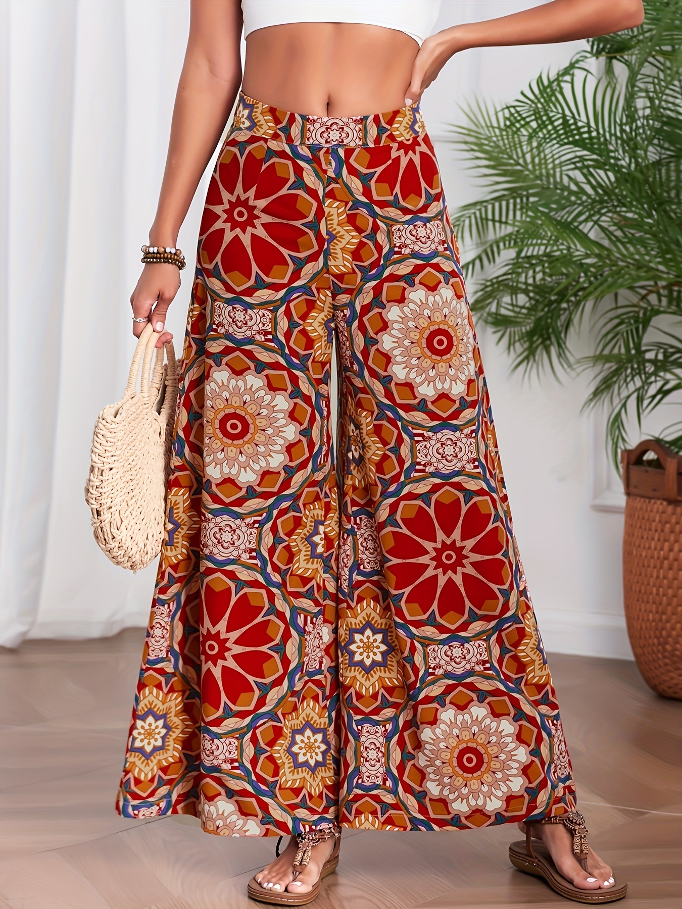 mandala print wide leg pants vacation loose pants spring Temu