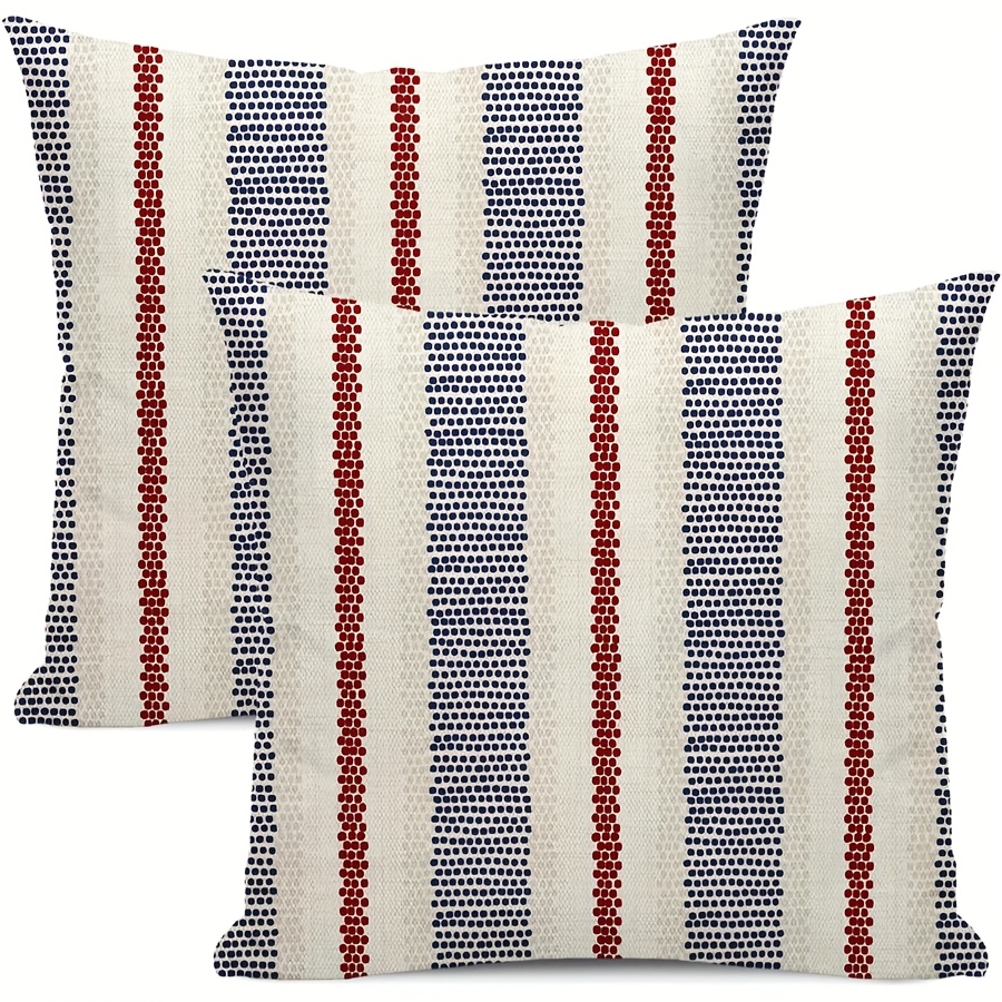 E-shop 2er-Set, Blau-Rote Kissenbezüge Grau Grau Punkt Druck Gestreift, 4. Patriotische Dekorative Outdoor Kissenbezüge Boho Rustikale Bauernhaus
