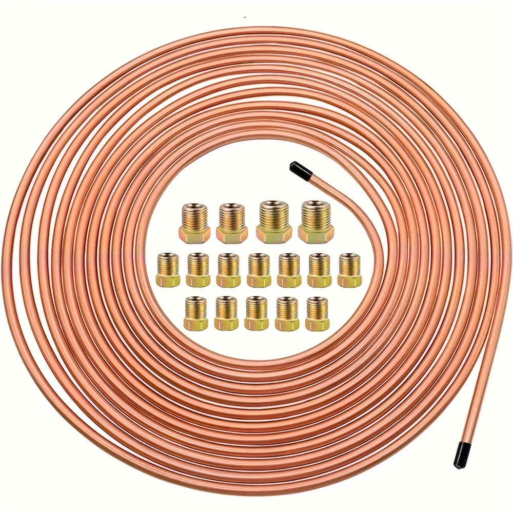 

25ft Coiled Wire Ring 3/16in Od Copper Nickel Brake Hose Kit With 16 Washers And Accessories - High Quality Copper Alloy, Reliable Brake Hose Replacement