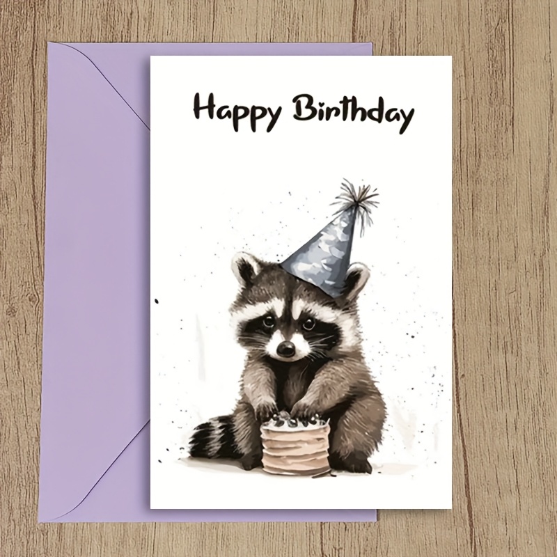 Cute Raccoon Birthday Card Suitable For Any Occasion, Perfect Gift For Thanksgiving, Anniversary, And Friend Thank-you Cards For , With Unique Artistic Inspiration And