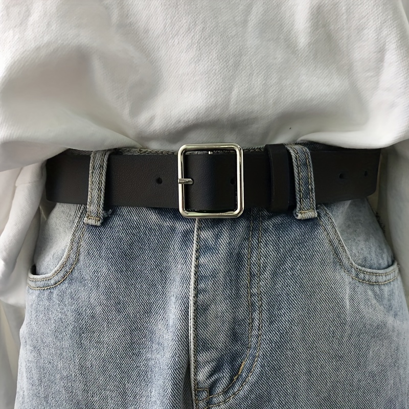 

Une ceinture carrée en PU noir pour femme, polyvalente et simple, adaptée aux étudiantes, une ceinture pour hommes et femmes.