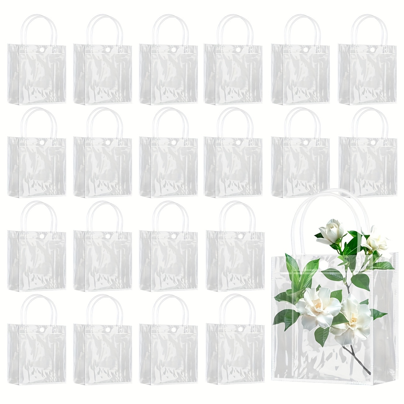 

30 Pack Clear Gift Bags With Handle, Reusable Plastic Small Gift Wrap Tote Candy Bags For Christmas Party Favors Wedding Birthday (6.3" X 5.9" X 2.8")