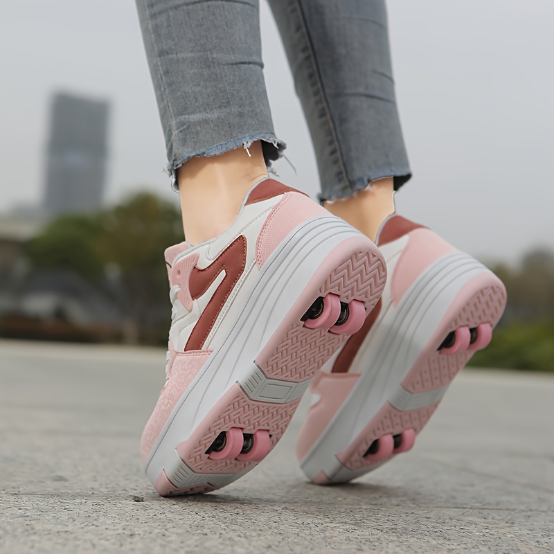 Trendy Cool Low Top Roller Skateboard Shoes For Girls Anti Slip Retractable Removable Wheel Shoes For Indoor Outdoor