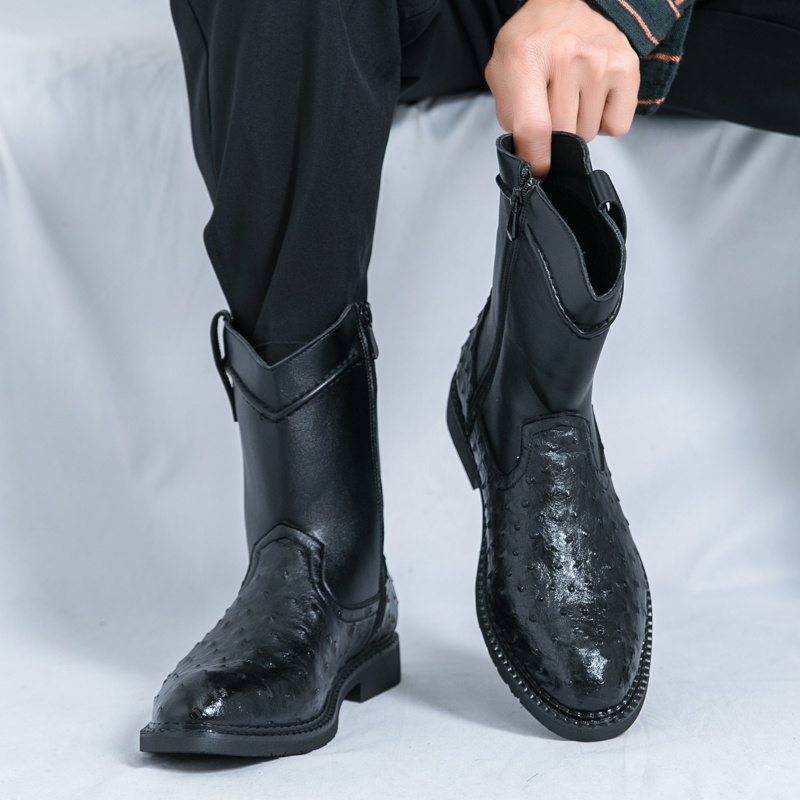 mens genuine leather high top cowboy boots heavy duty all terrain rubber sole   full grain leather upper lace up ankle calf support round toe for western formal wear durable work boots for men with textured pattern breathable fabric lining and sturdy heel for comfortable all day wear western boots for men horse riding boots goth style boots equestrian   riding boots for men 7