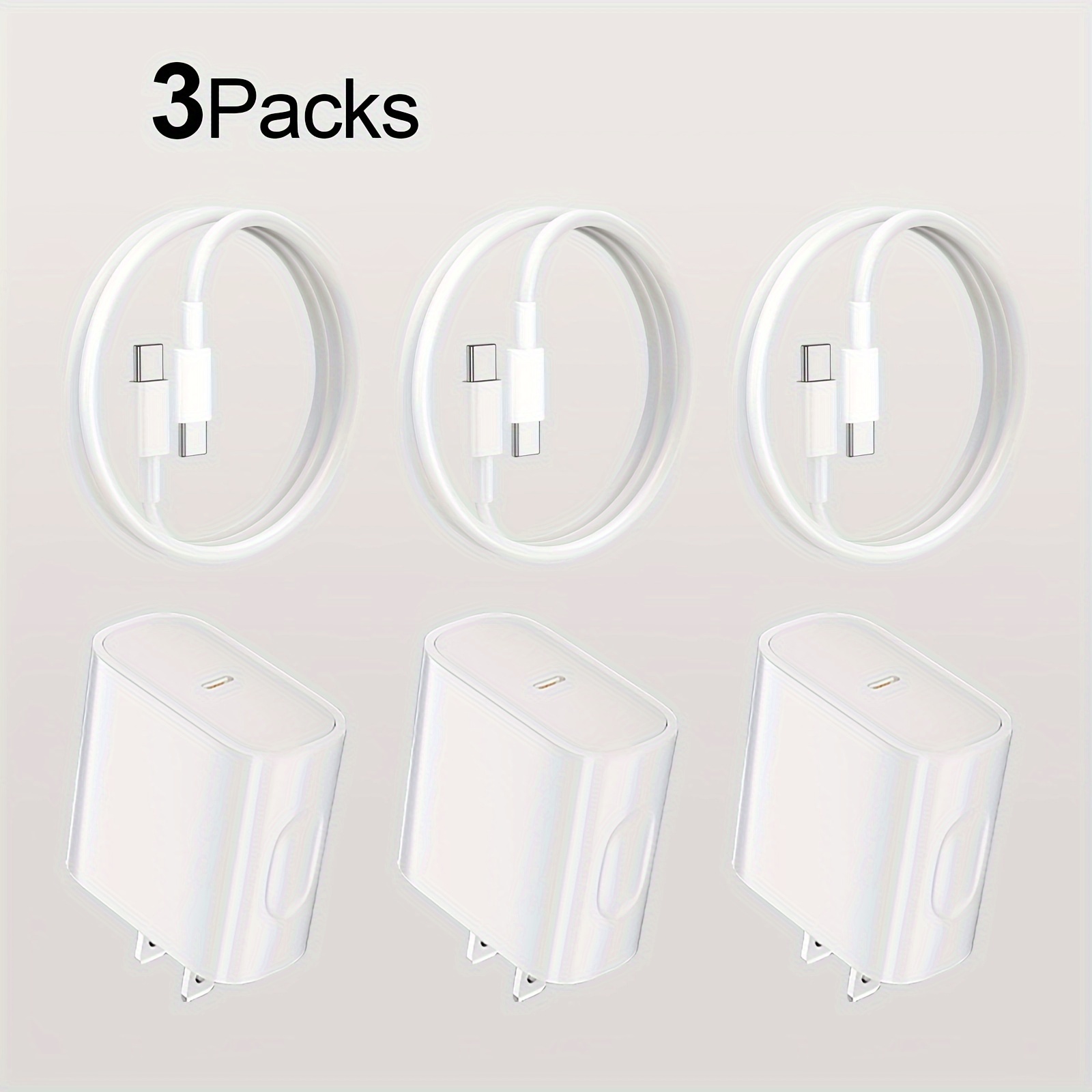 

3packs 20w Fast For Lphone 15 And Lpad Compact Travel Usb-c Adapter With 3.3ft Cable And Us Plug