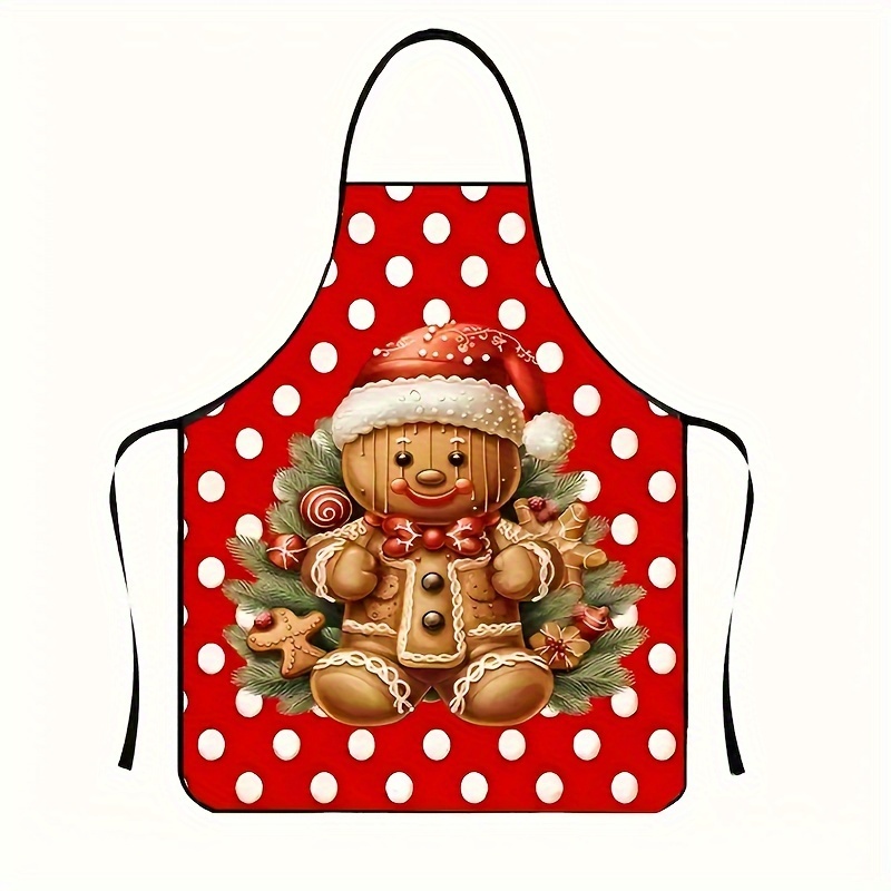 

Christmas Cookie Cartoon Gingerbread Man Holiday Apron - Unisex Kitchen Polyester Apron For Couples, Woven Fabric With Full-width , Ideal For Christmas Party Cooking & Baking - 1pc