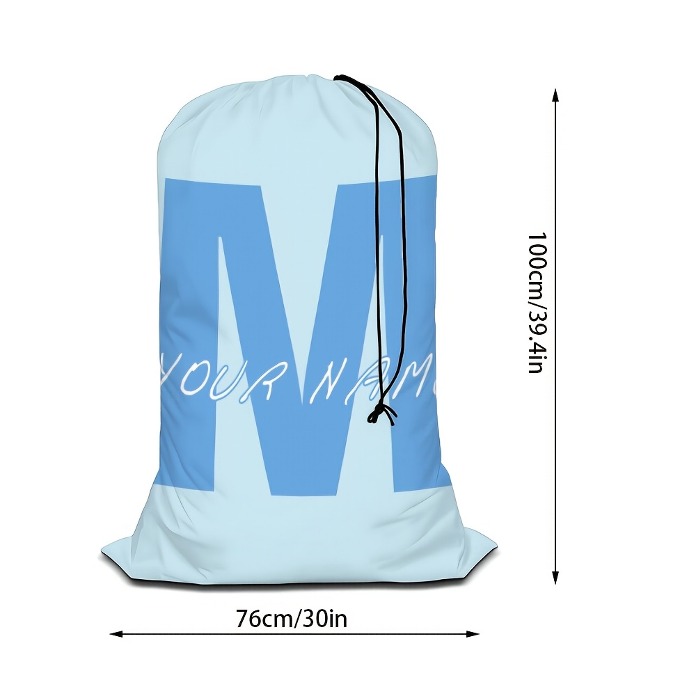 TEMU Sac à linge personnalisé avec un grand nom de lettre bleue, un sac spacieux pour les vêtements, panier à linge multi-, idéal pour les courts