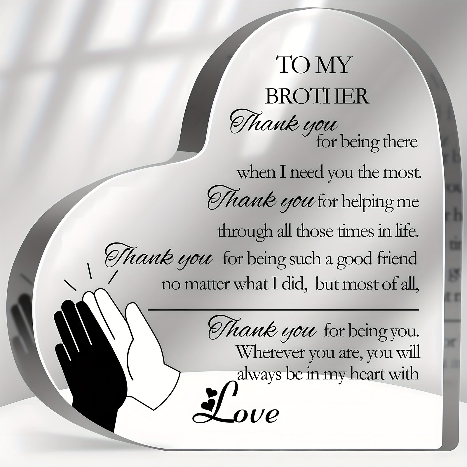 TEMU 2d Flat, 1pc Brother-themed Heart-shaped Acrylic Plaque - To My Brother Keepsake Gift, Token For Christmas,, Wedding/ Decor - Irregular Heart