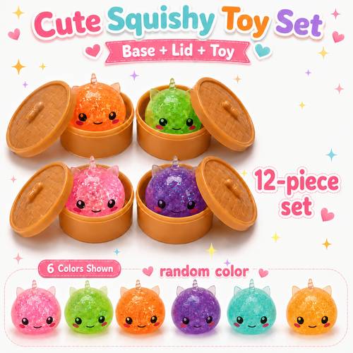 12pcs childrens party gift package colorful bun sensory pressure balls soft squeeze toys bun with steamer elastic tabletop decoration birthday gift party supplies random