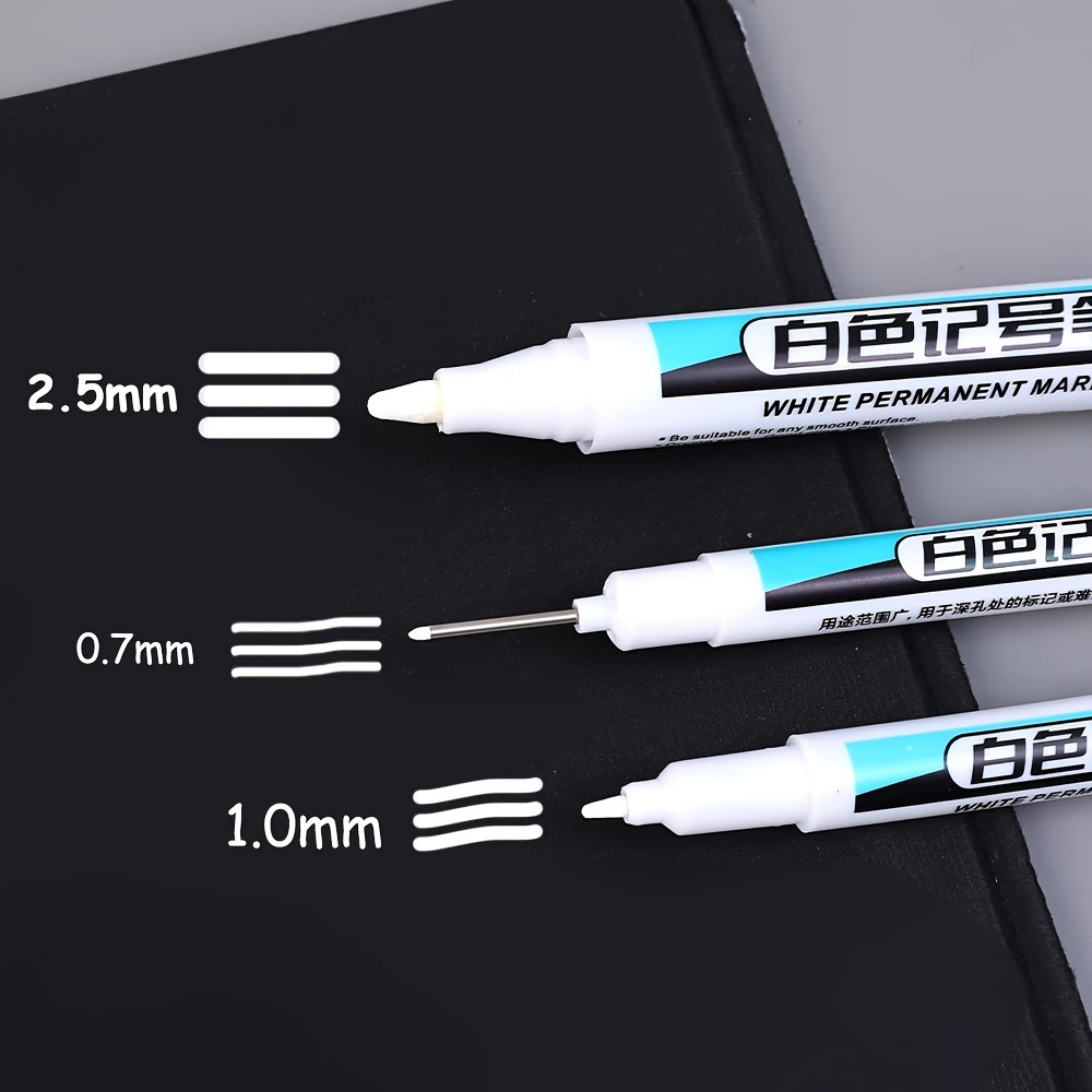 5-6pcs White Waterproof Gel Roller Ball Pens, 0.7mm 1mm 2.5mm, Medium Point, Alcohol-based Ink, for Notebook, Plastic Surface, Painting, Marking, Writing
