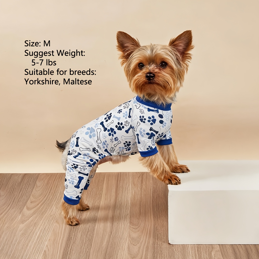 E-shop 1 Stück Süße Pfotenabdruck & Knochenmuster Hundepyjama-Overall – Atmungsaktiver Ärmelloser Body für kleine/mittlere Hunde und Katzen, Frühling