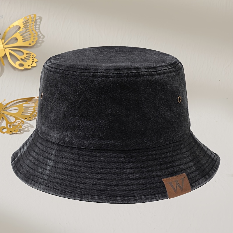 TEMU W Car Logo Vintage Washed Fisherman Hat Unisex Bucket Hat For Outdoor Camping And Fishing, Men And Women' Board Distressed Short Brim Bucket Hat