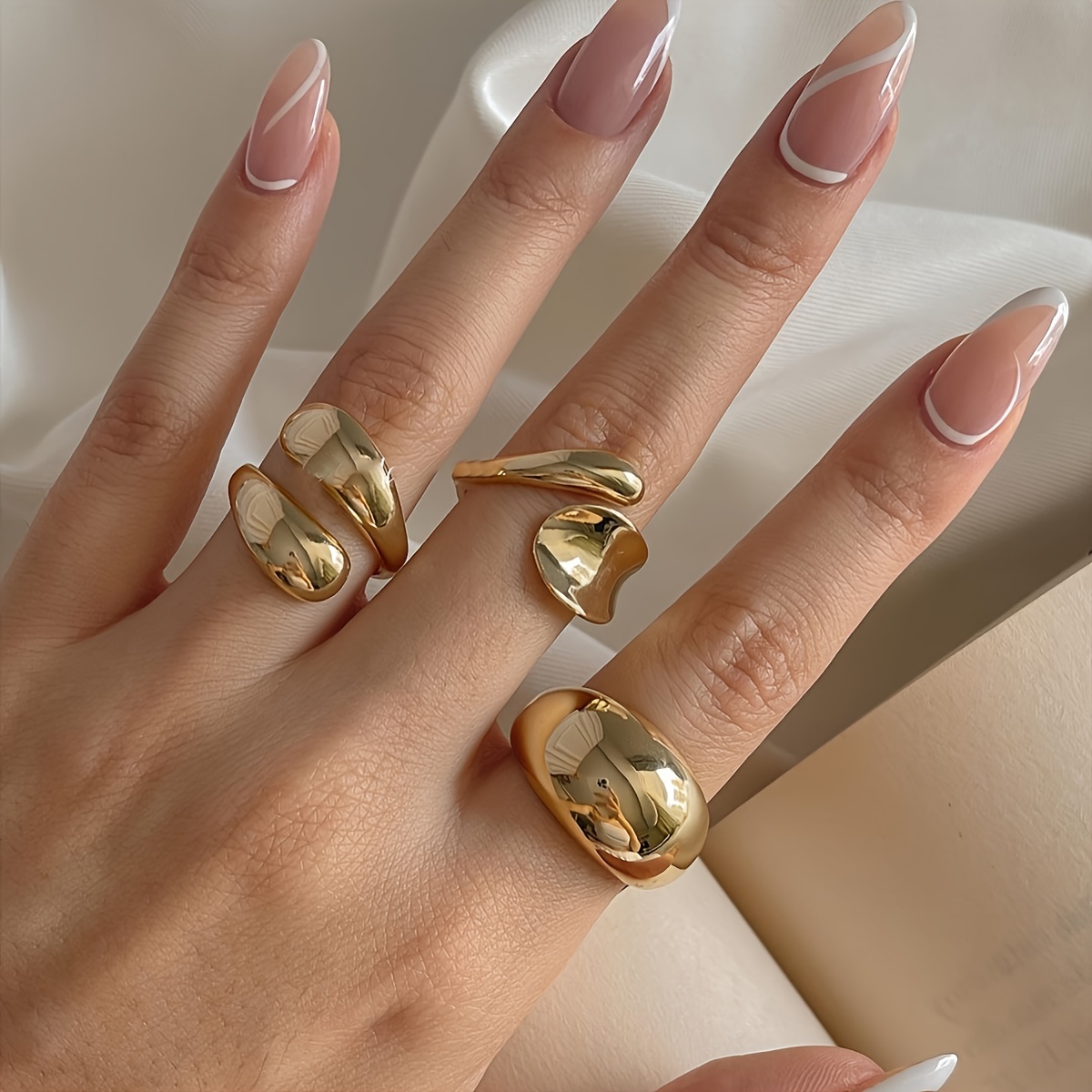 

3 Pieces Elegant Simple Irregular Open Copper Ring Set For Women Daily Match For Party