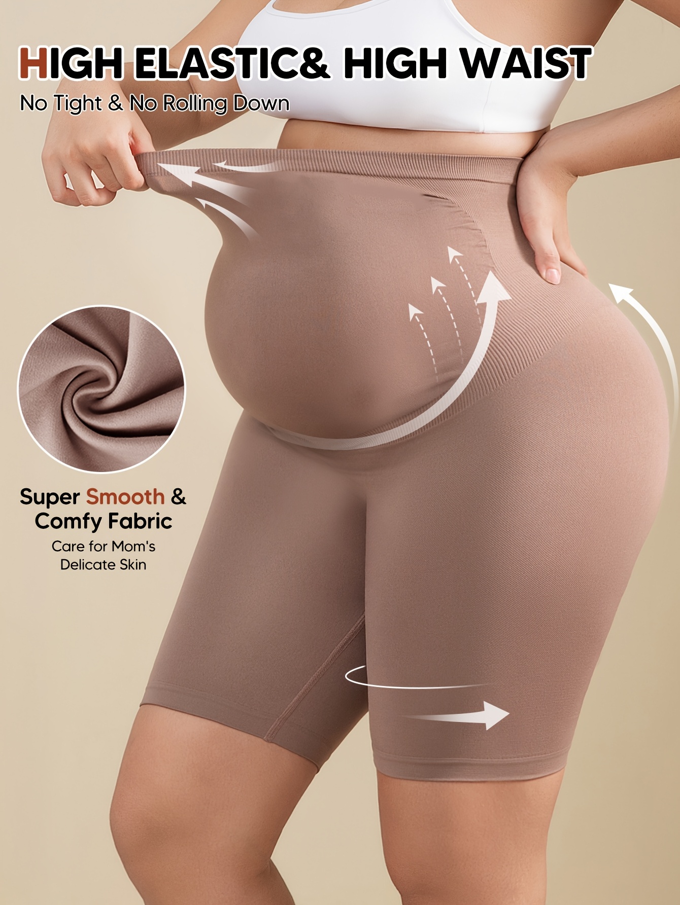 Women's Full Pregnancy Belly Maternity Leggings - Soft Non-Stretch Yoga Pants with Five-Point Fit (Waist/Back/Thigh/Hip/Leg) - Breathable All-Season Prenatal Workout & Casual Attire, Seamless Underwear-Like Design