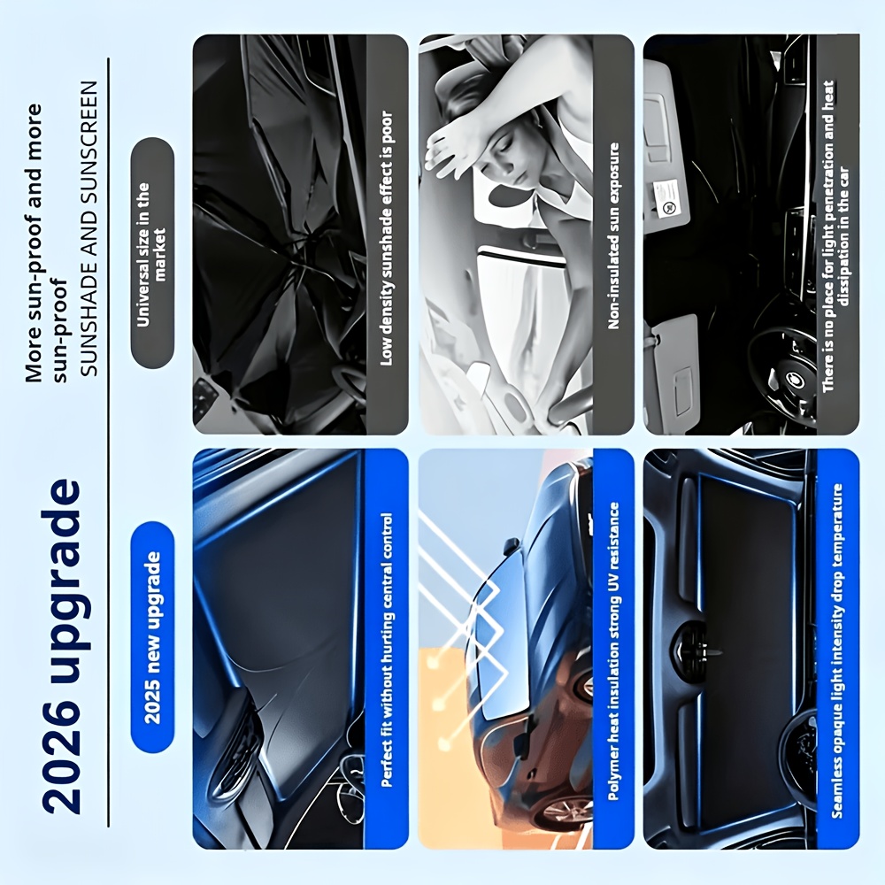 TEMU 1pc Car Windshield Sun Shade, Foldable Front Window Heat Shield Sun Blocker With Reflective Coating High-density Fabric, Full Edge Fit Uv