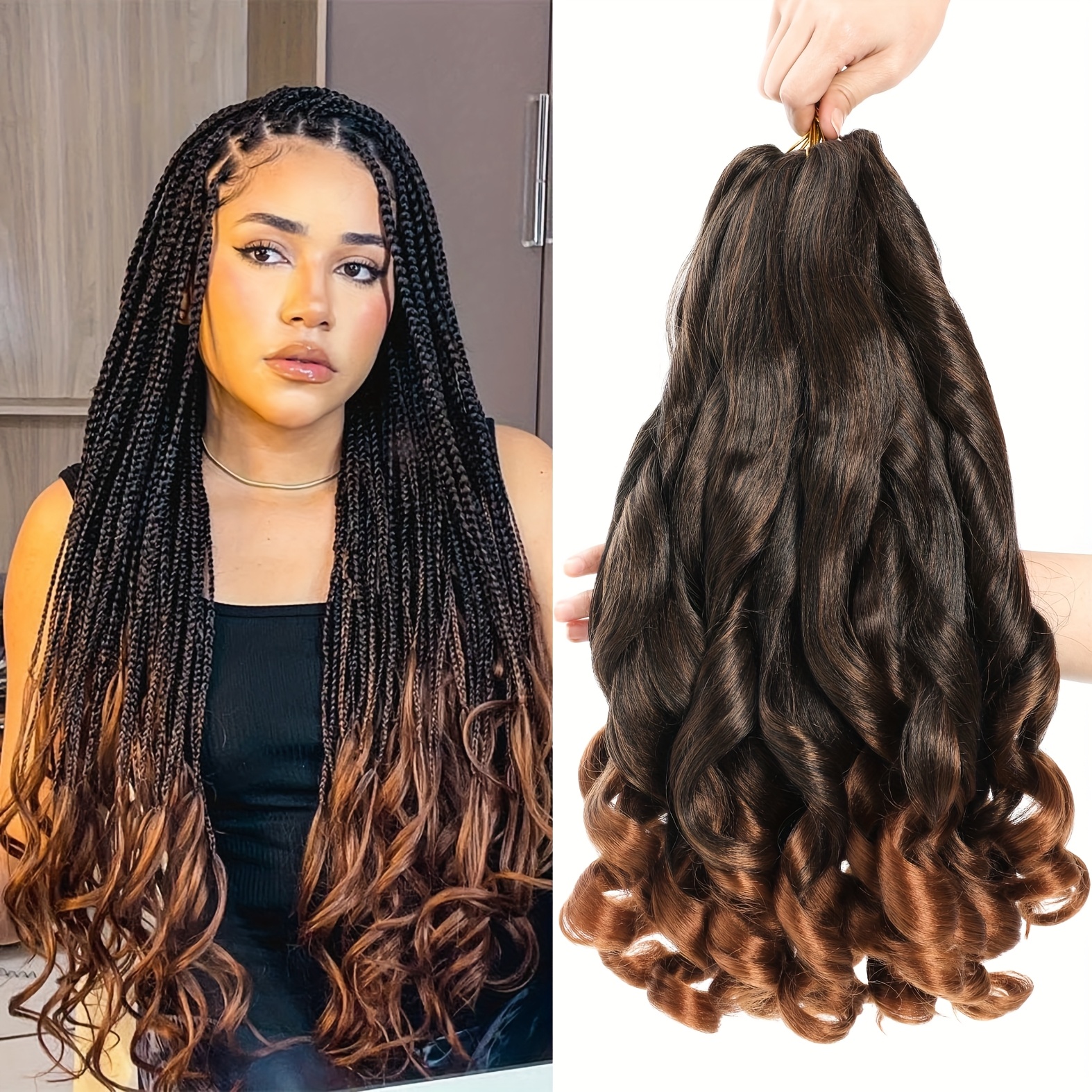 Image of French Curly Braiding Hair 22 Inch 7 Packs - Pre Stretched Bouncy Braiding Hair- Loose Wavy Synthetic Hair Extensions For Women