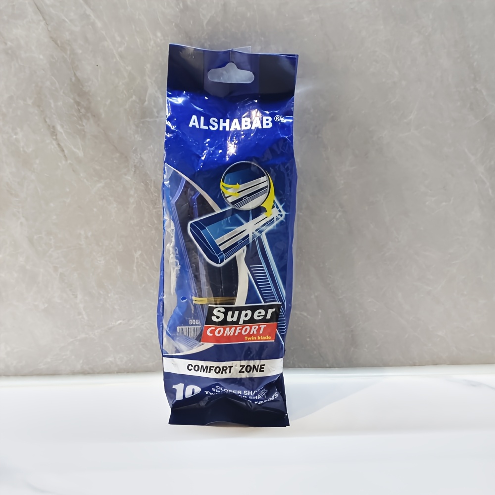 TEMU 10-pack Men's Disposable Razors With Double-layer Stainless Steel And Blue Plastic Handles