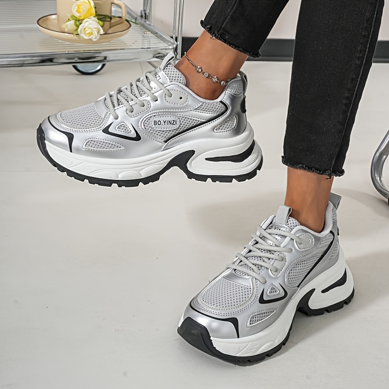 Silvery Platform Running Shoes