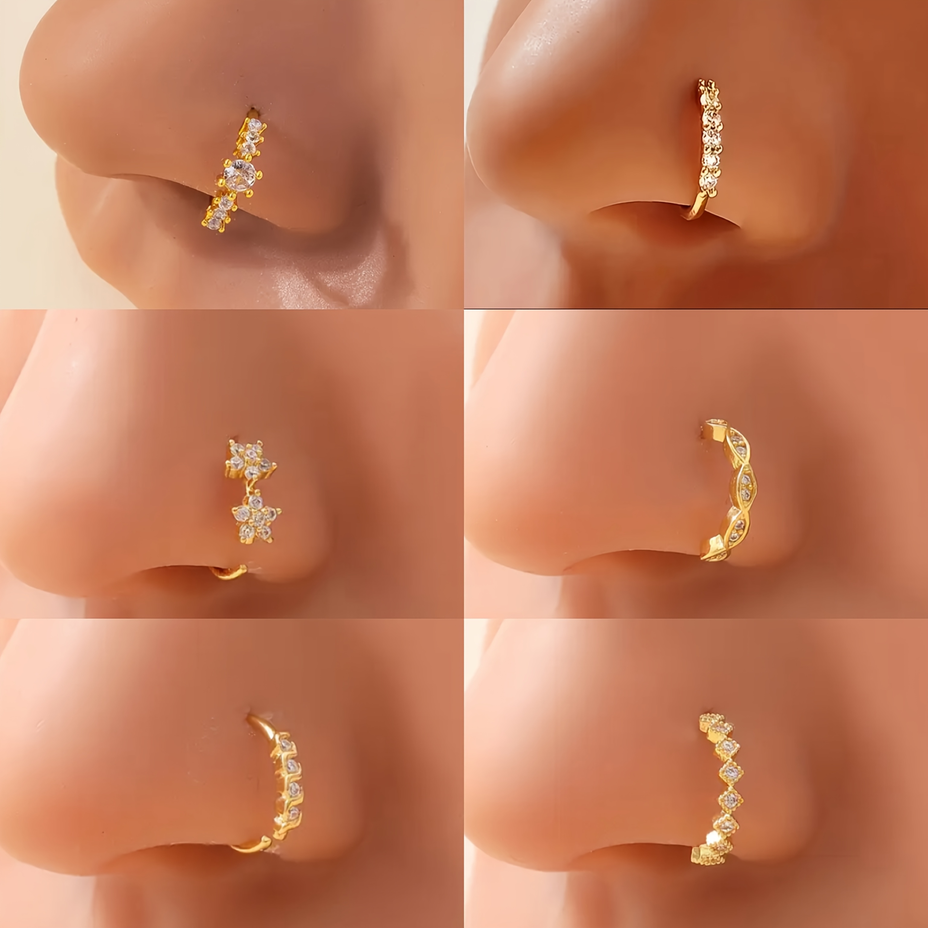 TEMU Lot de 6 anneaux de nez plaqués hypoallergéniques, adaptés au port et aux fêtes, créoles de nez minimalistes, accessoires pour piercing de nez ,