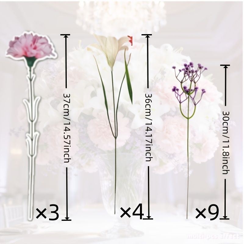 TEMU Ensemble de 16 fleurs artificielles, fleurs réalistes — Lys + Œillets roses + Gypsophile violette, Œillets pour des Mères et la Saint-Valentin,