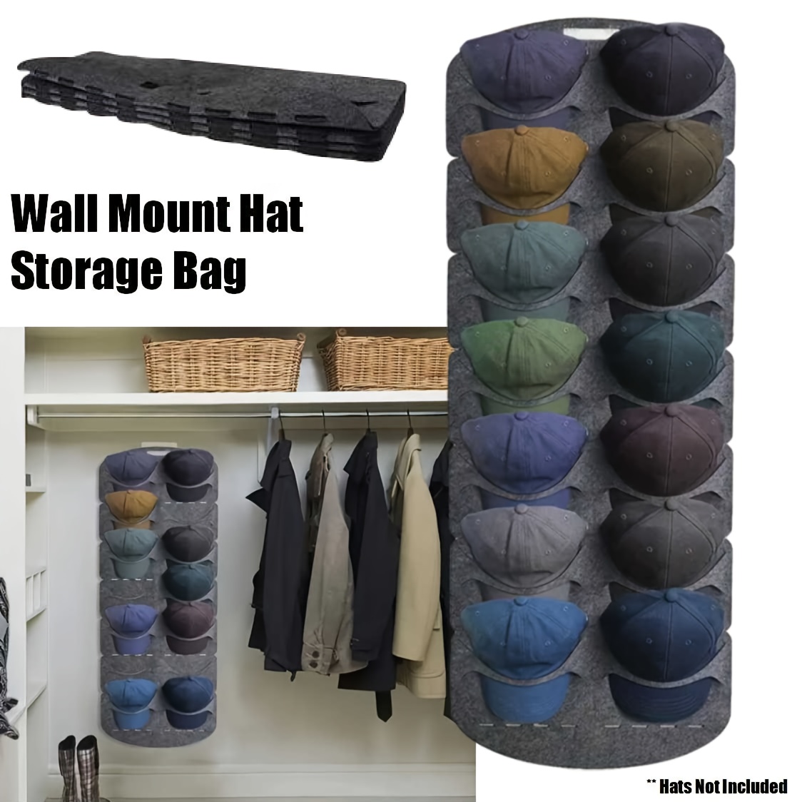 TEMU 20-pocket Hat Storage Bag, Collectible Display Rack. Clothes Wardrobe Storage Hanging Bag. Wall-mounted Baseball Rack, Coat Tree, Coat Rack Hat